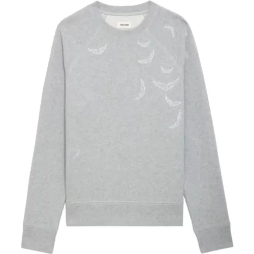 Grey Sweatshirt with Signature Wings Embellished , female, Sizes: XS, S, M - Zadig & Voltaire - Modalova