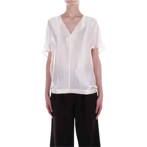 Cream Shirt with Flap Sleeves , female, Sizes: M, L - Semicouture - Modalova