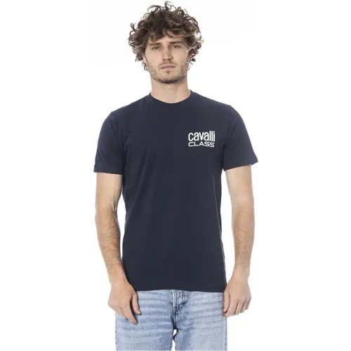 Blau Logo Print T-Shirt aus Baumwolle , Herren, Größe: M - Cavalli Class - Modalova