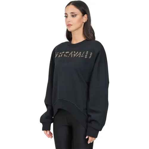 Schwarzer Crew Neck Sweatshirt mit Nietenlogo,Pullover - Just Cavalli - Modalova