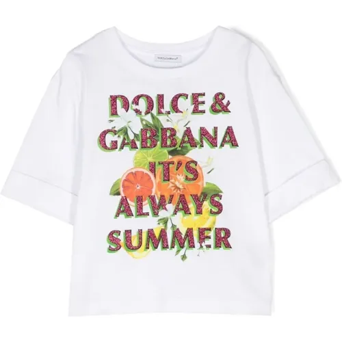 Kinder T-Shirt mit Logo und Blumenmuster - Dolce & Gabbana - Modalova