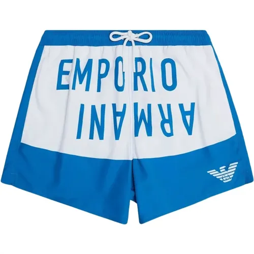 Logo Print Badehose - Blau , Herren, Größe: S - Emporio Armani - Modalova