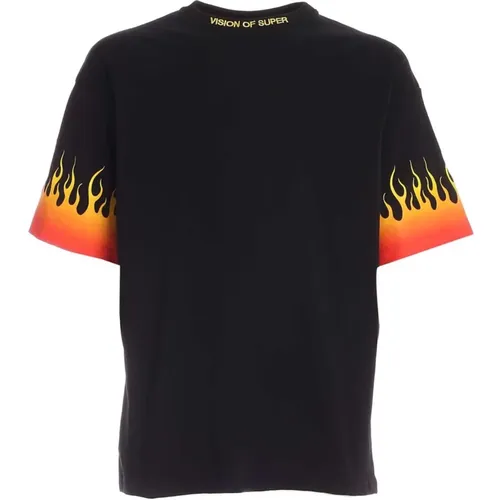 Flames Print Cotton T-Shirt , male, Sizes: M - Vision OF Super - Modalova