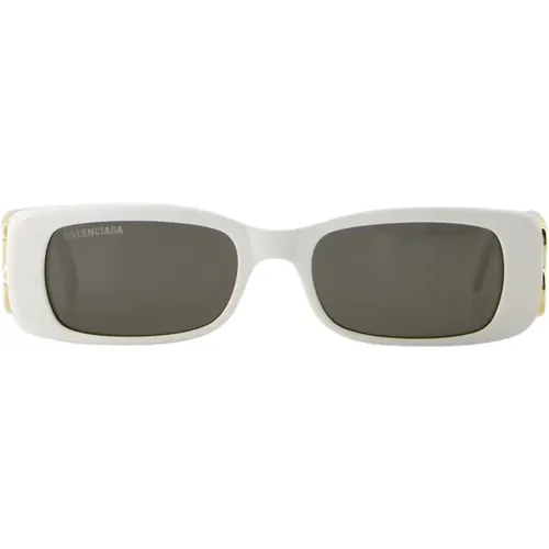 Rechteckige Sonnenbrille - Weiß/Gold/Grau , Damen, Größe: 51 MM - Balenciaga - Modalova