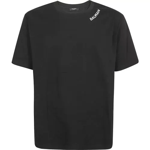 Stitch Collar T-Shirt - Straight Fit , male, Sizes: M - Balmain - Modalova