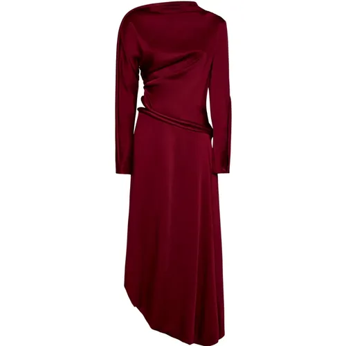 Rotes Satin Asymmetrisches Midi-Kleid - Victoria Beckham - Modalova