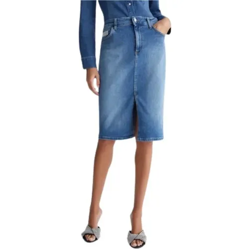 Denim Skirt with Rhinestone Details , female, Sizes: W27, W28, W30, W26, W29 - Liu Jo - Modalova