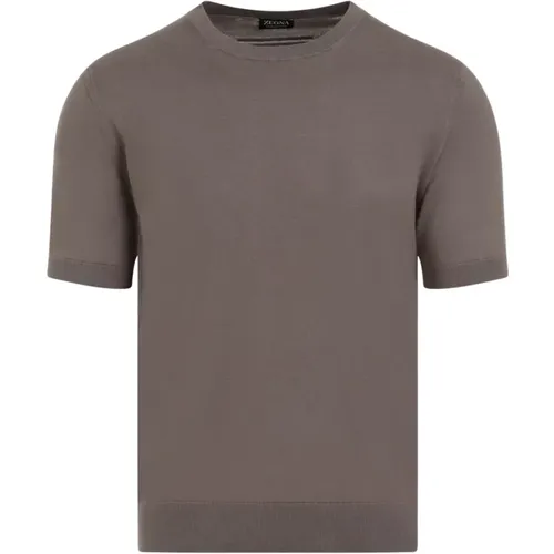Dark Beige Cotton T-Shirt , male, Sizes: S - Ermenegildo Zegna - Modalova