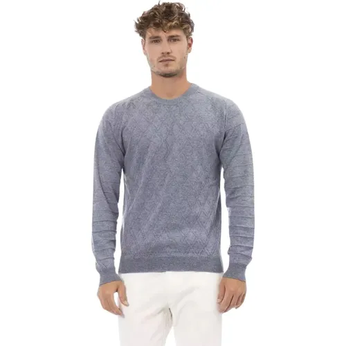 Luxuriöser hellblauer Pullover mit Rundhalsausschnitt , Herren, Größe: L - Alpha Studio - Modalova