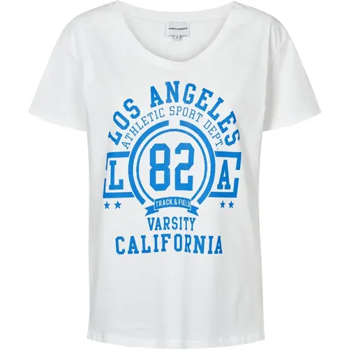 LA California Baumwoll-T-Shirt mit Blauen Buchstaben , Damen, Größe: XL - American Dreams - Modalova