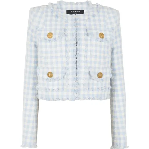 Gingham tweed jacket , female, Sizes: L, XS, M, XL, S - Balmain - Modalova