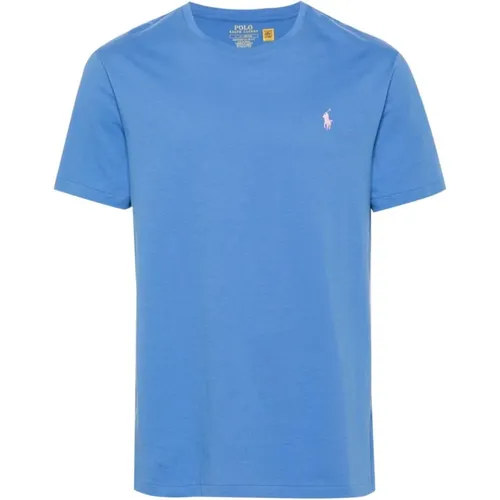 Blaues Crewneck T-Shirt mit gesticktem Pony , Herren, Größe: 2XL - Polo Ralph Lauren - Modalova