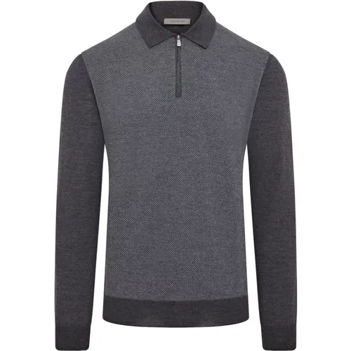 Luxury Jacquard Zip Polo Dark Grey , male, Sizes: XL, L, 2XL, M - Corneliani - Modalova