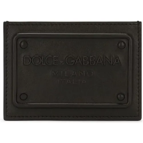 Schwarzes Lederportemonnaie mit Logo - Dolce & Gabbana - Modalova
