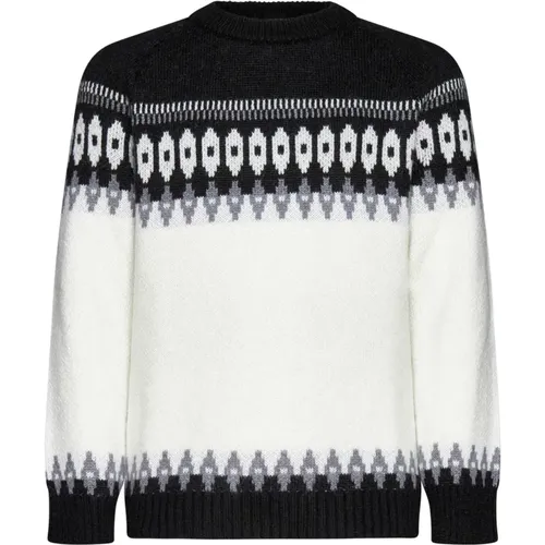 Intarsia Knit Sweater Black White Pattern , male, Sizes: M - PT Torino - Modalova