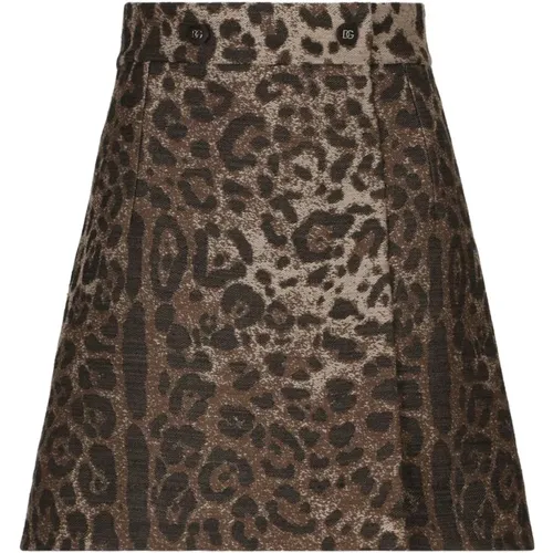 Leopard Print High-Waisted Miniskirt , Damen, Größe: 2XS - Dolce & Gabbana - Modalova
