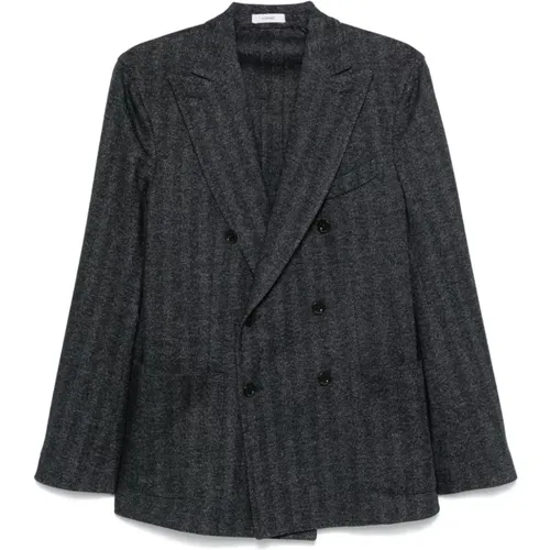 Grey Herringbone Double-Breasted Jacket , male, Sizes: M, XL, 2XL, L - Boglioli - Modalova