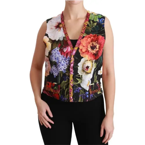 Luxury Floral Brocade Sleeveless Top Vest , female, Sizes: XS - Dolce & Gabbana - Modalova