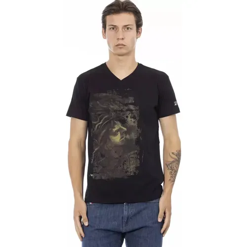 Action Schwarzes V-Ausschnitt T-Shirt , Herren, Größe: M - Trussardi - Modalova