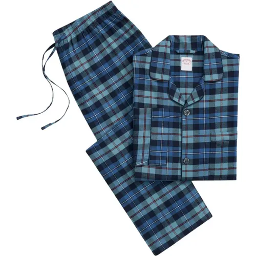 Blaue Baumwollflanell-Tartan-Pyjamas , Herren, Größe: M - Brooks Brothers - Modalova