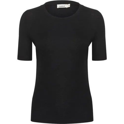 Schwarzes T-Shirt mit kurzen Ärmeln , Damen, Größe: 2XL - Soaked in Luxury - Modalova