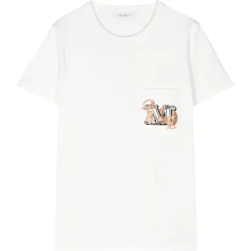 Weißes Logo Rundhals T-shirt , Damen, Größe: M - Max Mara - Modalova