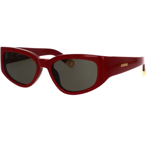 Rectangular Sunglasses with Burgundy Frame and Dark Grey Lenses , female, Sizes: 55 MM - Jacquemus - Modalova