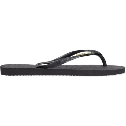 Schwarze Slim Logo Metallic Zehentrenner , Damen, Größe: 35 EU - Havaianas - Modalova