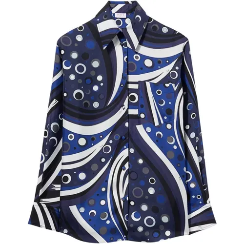 Swirl Print Silk Shirt Navy , female, Sizes: M, S, XS - EMILIO PUCCI - Modalova