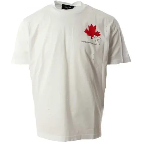 Oversized Weißes Baumwoll-T-Shirt für Männer , Herren, Größe: S - Dsquared2 - Modalova