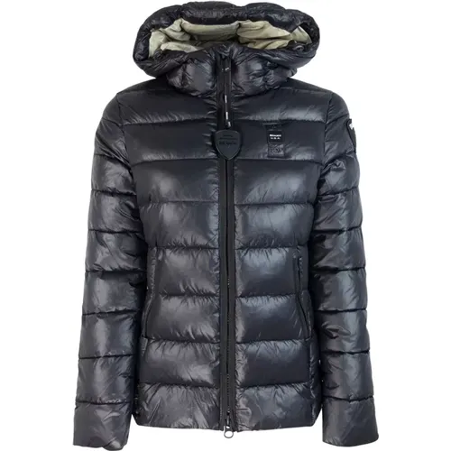 Hooded Coat with Check Pattern , female, Sizes: XS - Blauer - Modalova