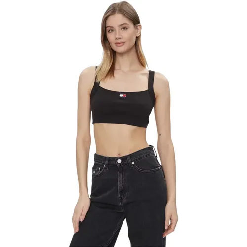 Schwarzes Crop Top mit Trägern - Tommy Jeans - Modalova