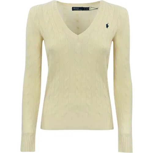 Geflochtener Pullover Weiß Logo Slim Fit , Damen, Größe: 2XS - Ralph Lauren - Modalova