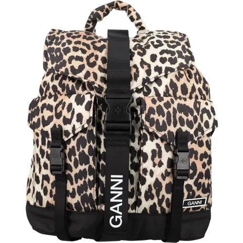 Leopard Print Backpack Handbag , female, Sizes: ONE SIZE - Ganni - Modalova