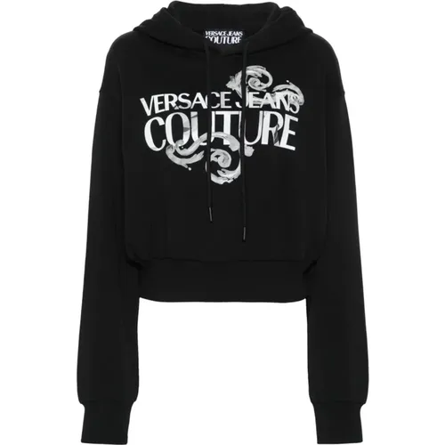 Schwarze Grafikdruck Pullover , Damen, Größe: 2XS - Versace Jeans Couture - Modalova