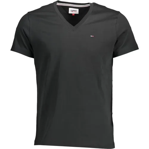 Schwarzes Herren T-Shirt mit Kurzen Ärmeln , Herren, Größe: L - Tommy Hilfiger - Modalova