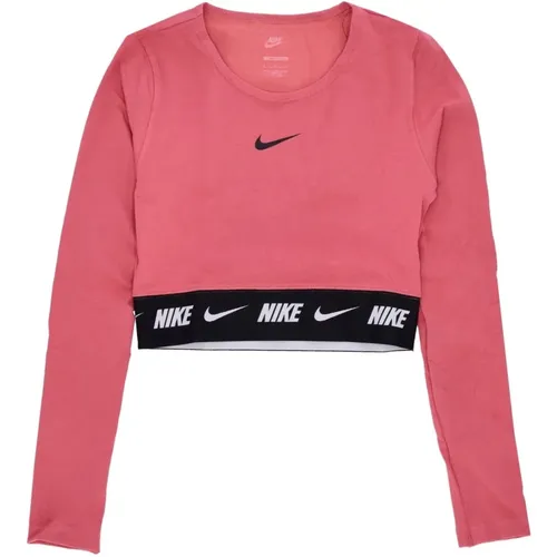 Crop Tape Langarmshirt , Damen, Größe: L - Nike - Modalova