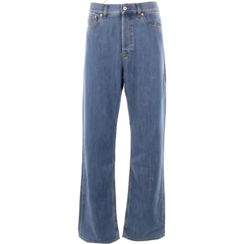 Baggy-Fit Denim Jeans mit Leder-Logo-Patch,Gewaschene Denim Straight Leg Jeans - Valentino Garavani - Modalova