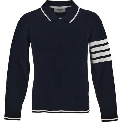 Navy Polo Kragen Pullover mit Tipping Stripe - Thom Browne - Modalova
