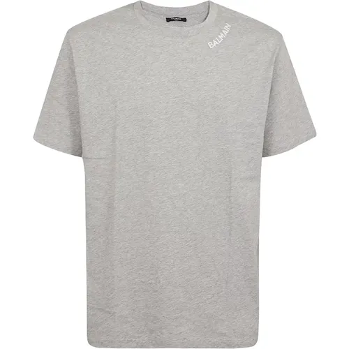 Stitch Kragen T-Shirt - Gerader Schnitt , Herren, Größe: XL - Balmain - Modalova