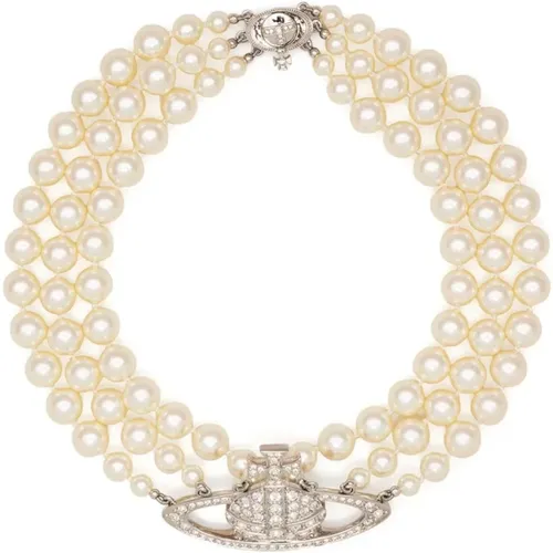 Perlen Bas Relief Platin Halskette , Damen, Größe: ONE Size - Vivienne Westwood - Modalova