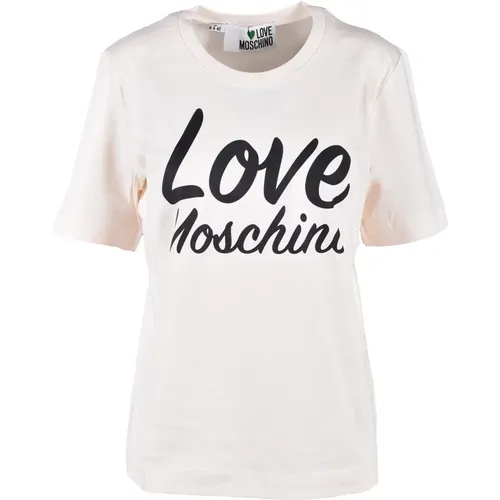 Cremefarbenes T-Shirt für Frauen , Damen, Größe: L - Love Moschino - Modalova