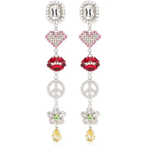 Multi Silver Crystal Charm Earrings , female, Sizes: ONE SIZE - Alessandra Rich - Modalova