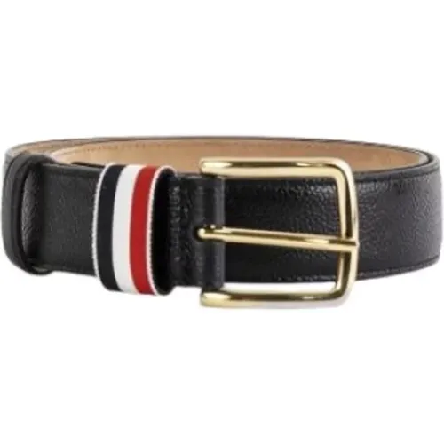 Grained Leather Belt with Tricolor Stripe , male, Sizes: 85 CM, 100 CM, 90 CM, 95 CM - Thom Browne - Modalova