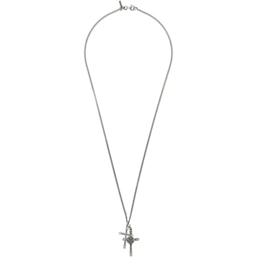 Silver Double Cross Pendant Necklace , male, Sizes: ONE SIZE - Emanuele Bicocchi - Modalova