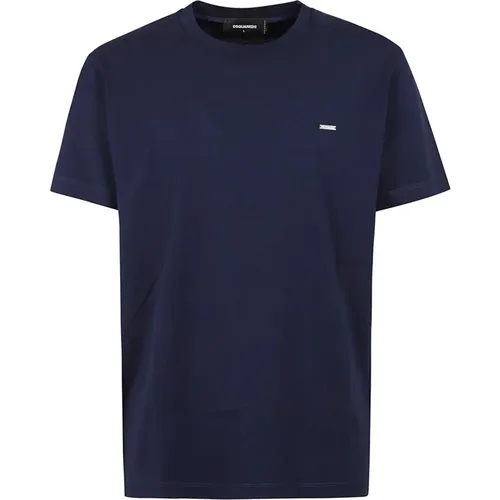Blaues Rundhals-T-Shirt aus Baumwolle Regular Fit - Dsquared2 - Modalova
