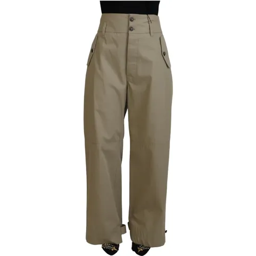 Cotton High Waist Straight Pants , female, Sizes: XS - Dolce & Gabbana - Modalova