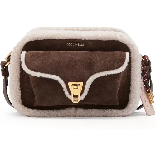 Suede and Faux Shearling Bag , female, Sizes: ONE SIZE - Coccinelle - Modalova