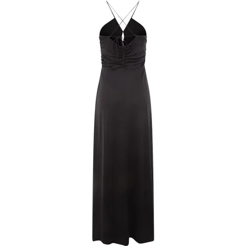 Schwarzes ärmelloses Kleid mit VAusschnitt und CutOutDetail , Damen, Größe: M - Ganni - Modalova