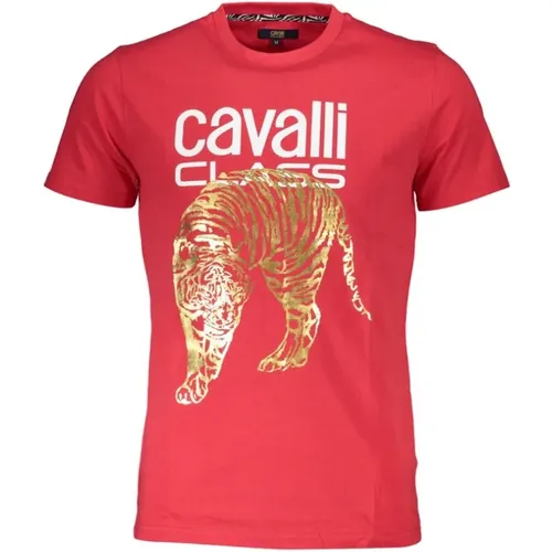 Rotes Baumwoll-Logo-Print-T-Shirt , Herren, Größe: XL - Cavalli Class - Modalova